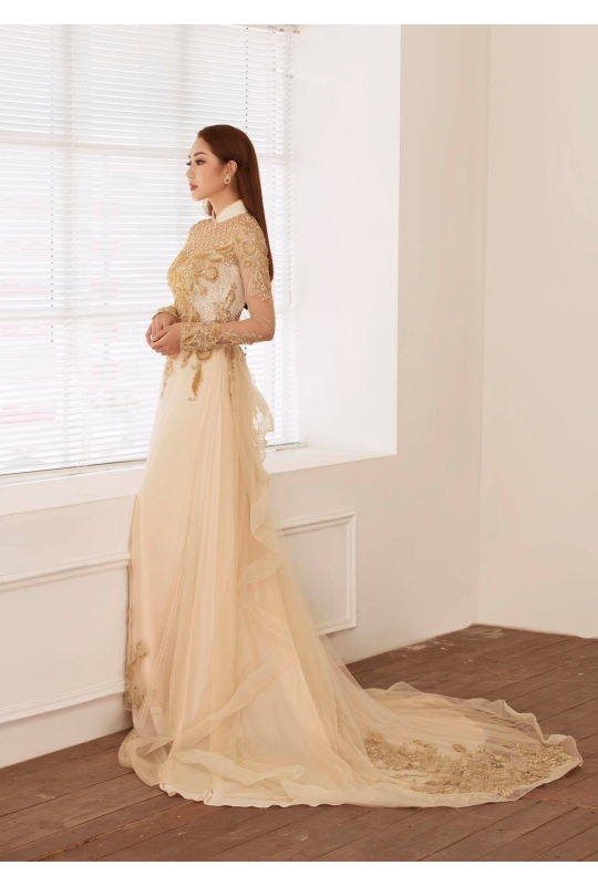 ÁO DÀI CƯỚI MÀU NUDE